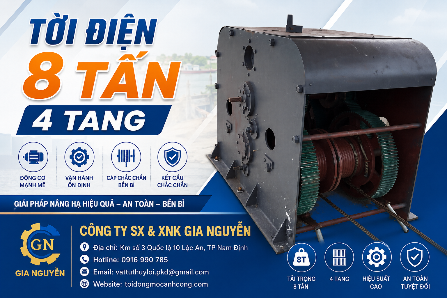 Tời 8 Tấn 4 Tang Nâng Hạ Cánh Cống – Thiết Bị Thủy Lợi Hiệu Quả Cho Công Trình Hiện Đại