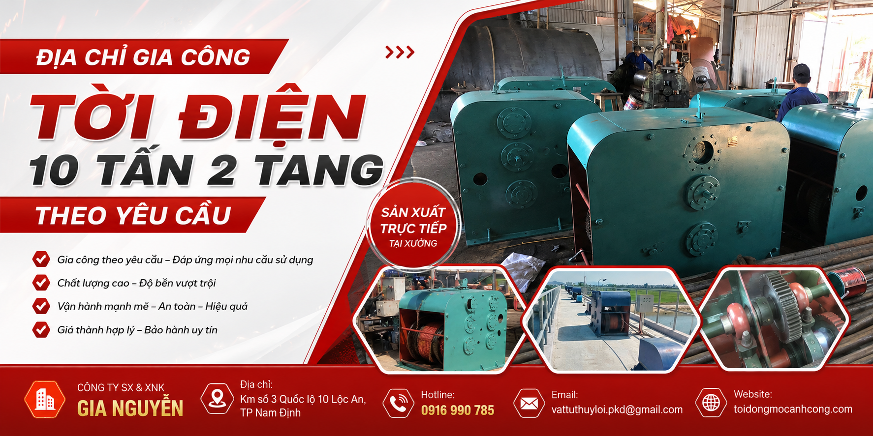 Địa chỉ gia công Tời điện 10 tấn 2 tang theo yêu cầu tại Nam Định